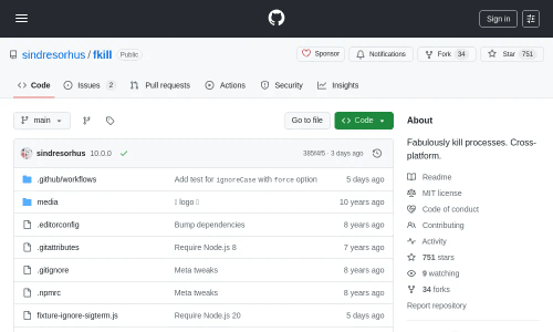 GitHub - sindresorhus/fkill: Fabulously kill processes. Cross-platform.